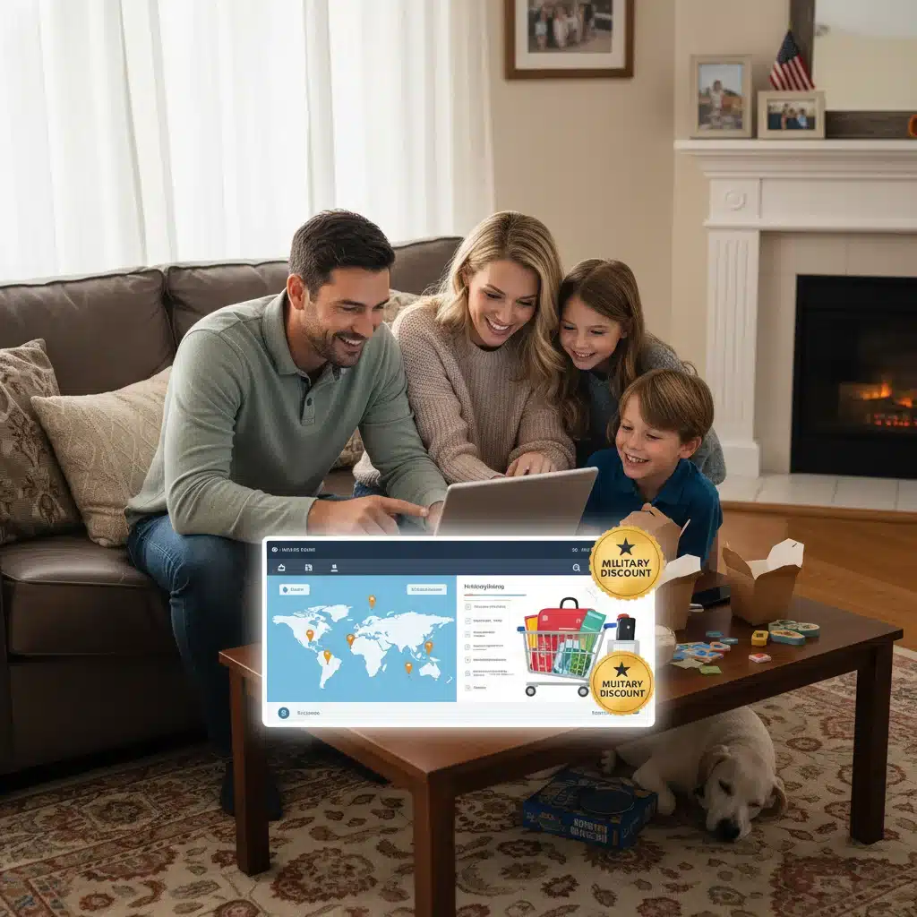 Military family enjoying savings and planning activities with discount benefits