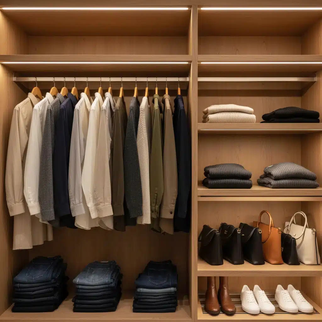 Organized minimalist closet with essential clothing items