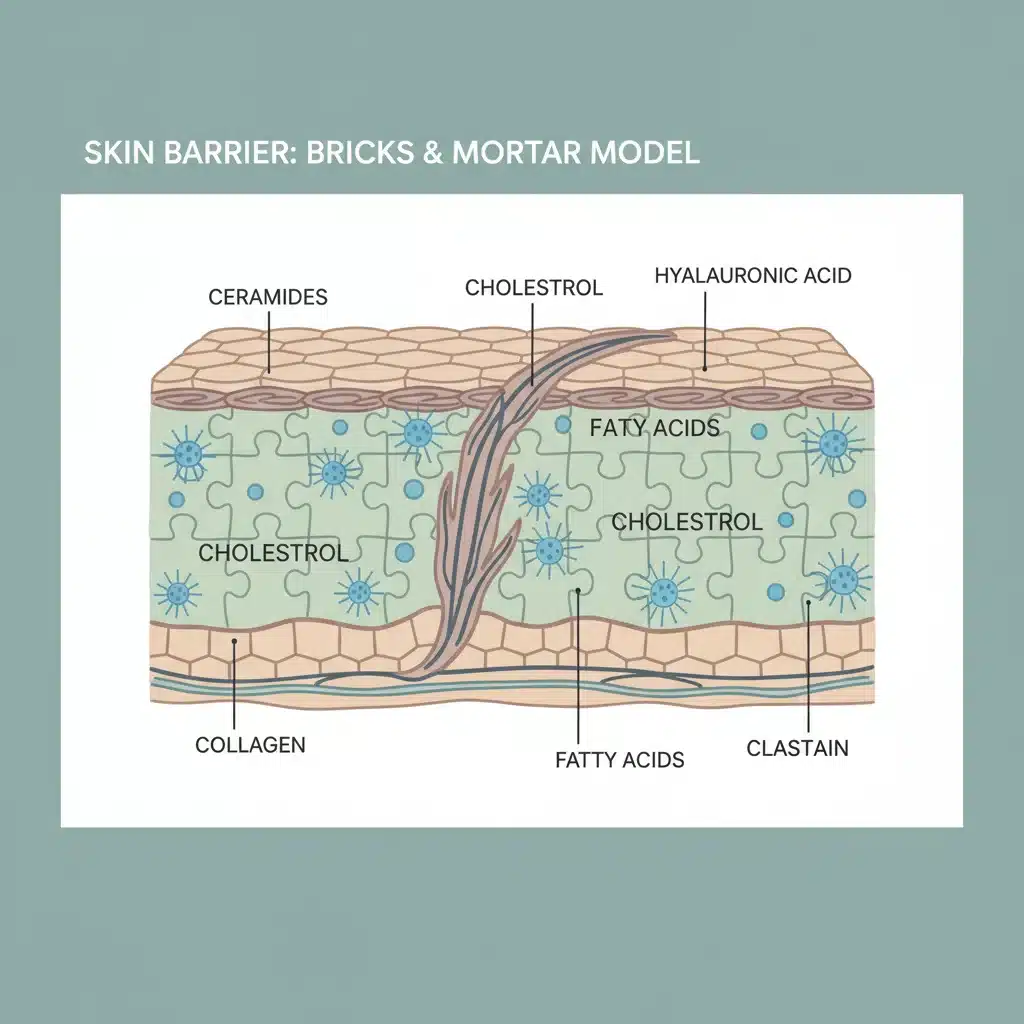 Illustration of skin barrier with ceramides and hyaluronic acid