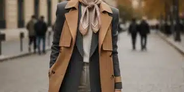 Woman demonstrating stylish layering in an urban environment with a trench coat, blazer, and turtleneck.