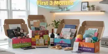 Variety of open subscription boxes with '50% OFF First 3 Months' promo