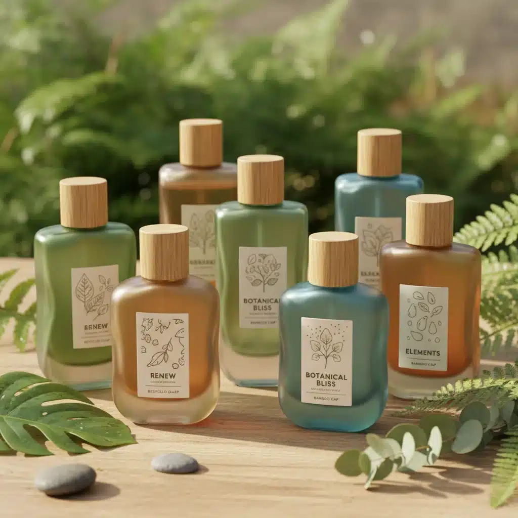 Sustainable and eco-friendly perfume bottles made from recycled materials, emphasizing ethical sourcing.