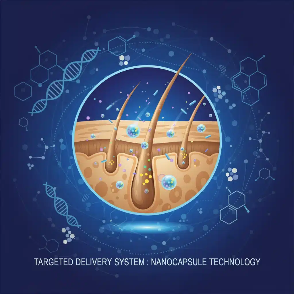 Microscopic view of targeted ingredient delivery for hair repair
