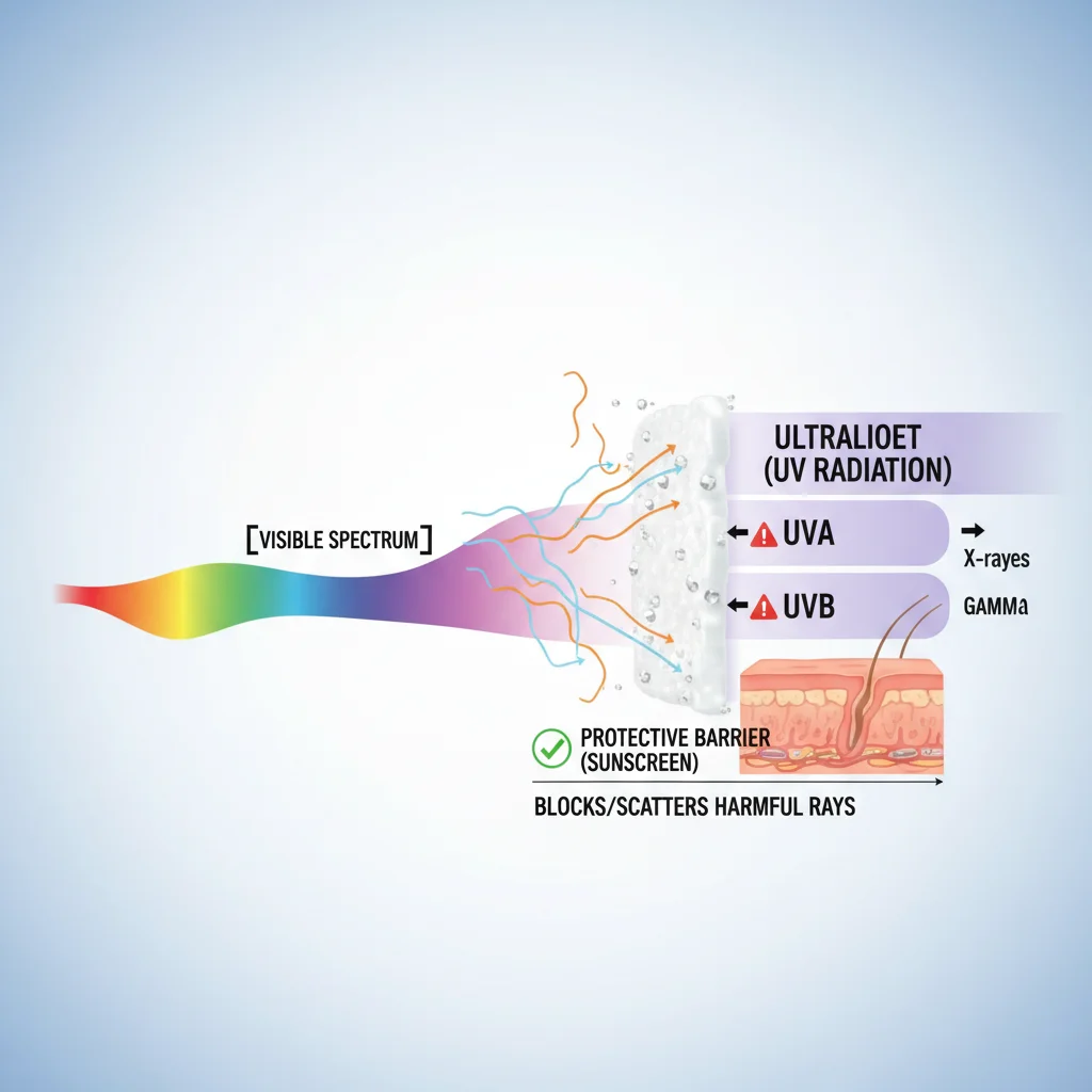 Diagram showing UVA and UVB rays and sunscreen protection
