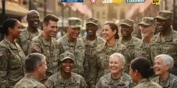 Smiling veterans and active military members enjoying community benefits and discounts