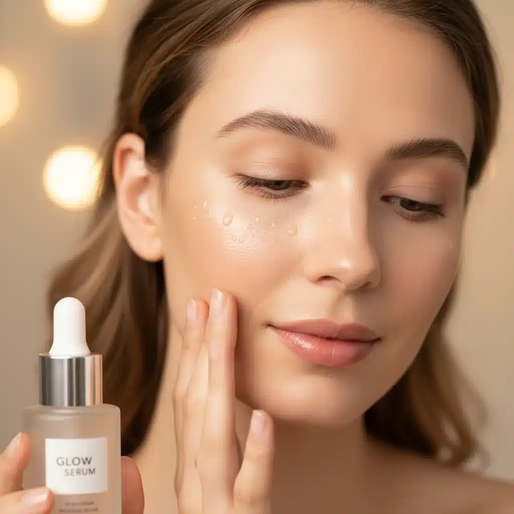 Woman applying anti-aging serum to her radiant face