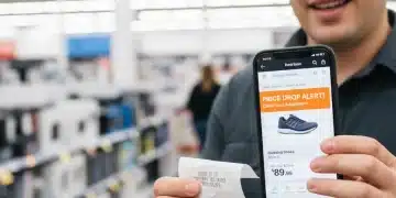 Woman checking receipt against online price for a refund