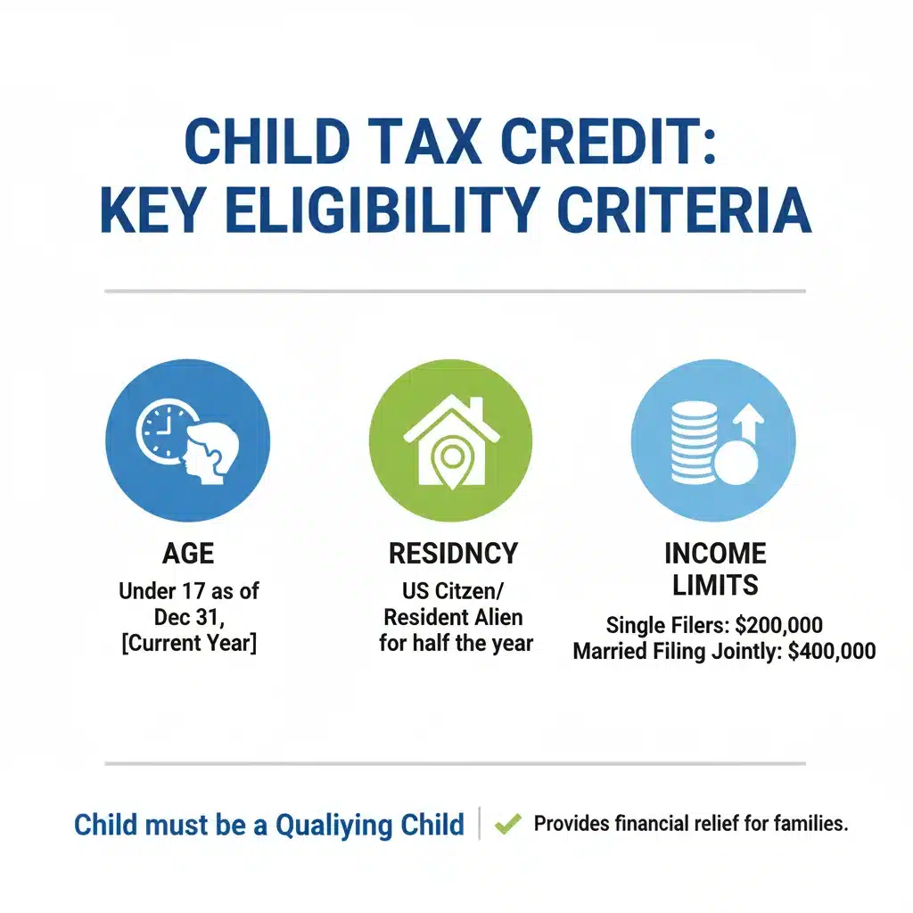 Infographic detailing Child Tax Credit eligibility requirements
