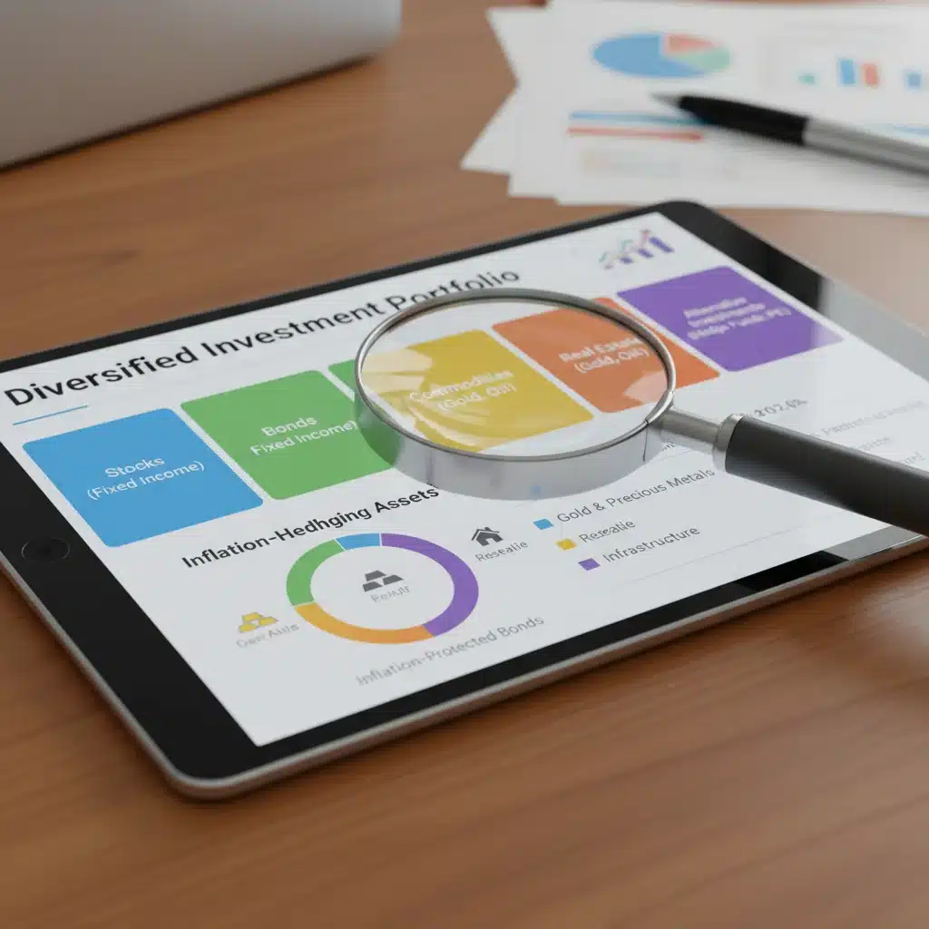 Diversified investment portfolio on a tablet, highlighting inflation-hedging assets.