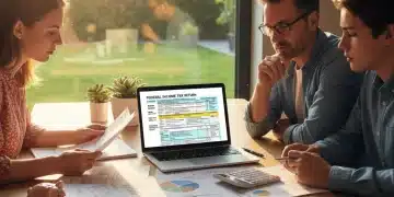 Family reviewing 2026 tax documents and planning finances for future savings.