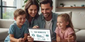 Happy family reviewing child tax credit documents for 2026
