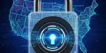 Digital padlock over US map representing federal cybersecurity mandates 2026