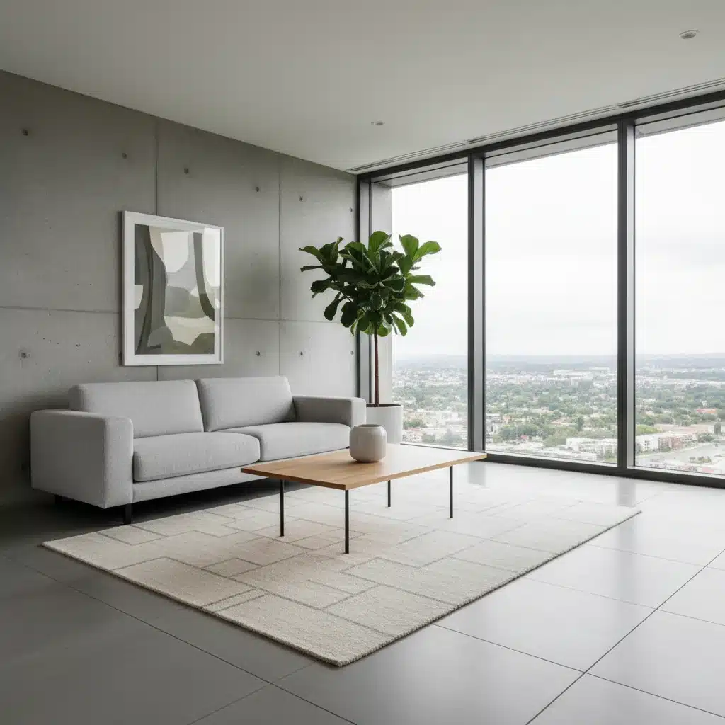 Minimalist living room with neutral tones and clean lines