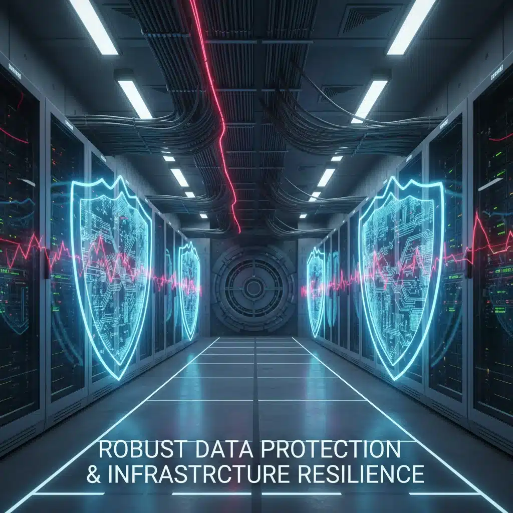 Secure data center infrastructure representing robust cybersecurity measures