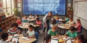 Students learning with technology, symbolizing new federal education policies impact on K-12 curriculum.