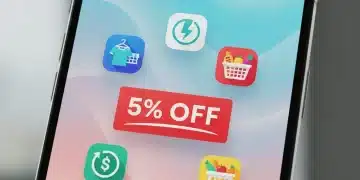 Smartphone showing app-exclusive deals and 5% off savings on various brands.
