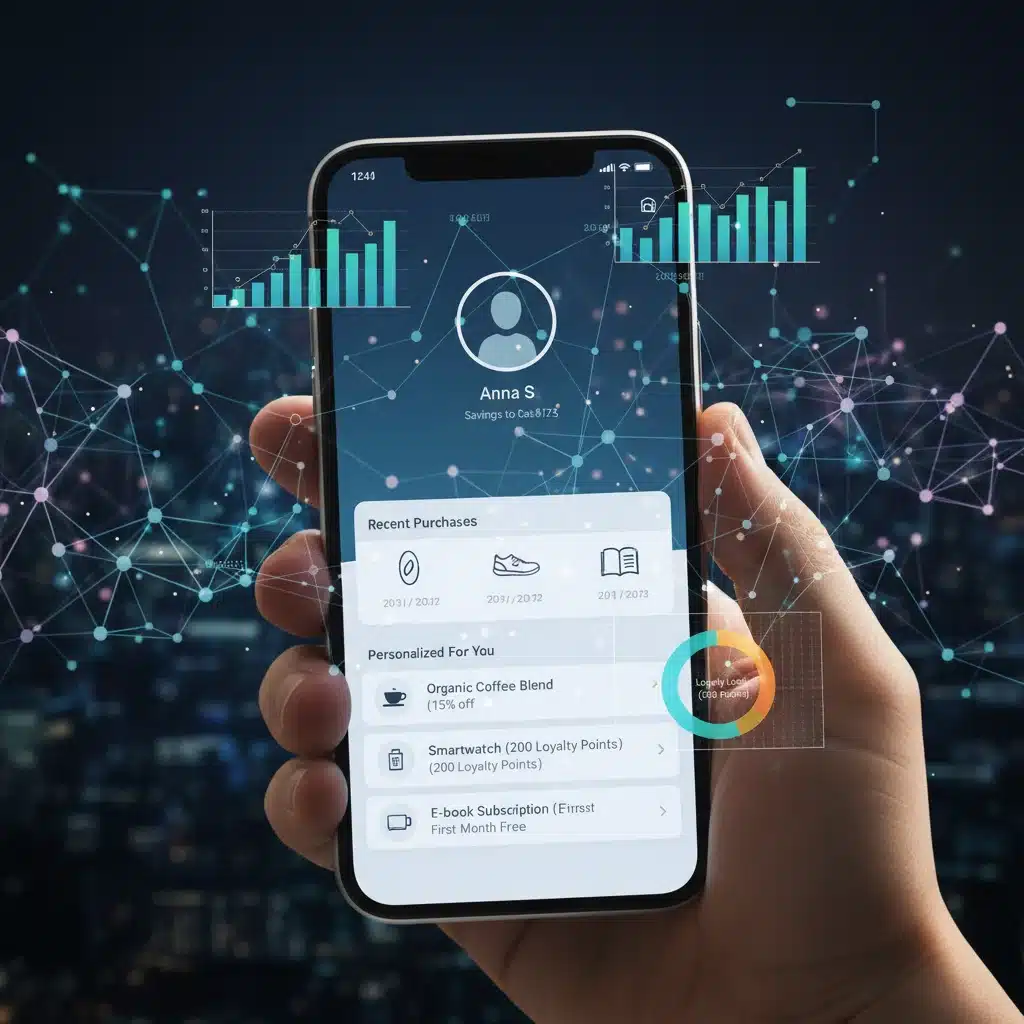Data analytics showing personalized app offers and loyalty program benefits.
